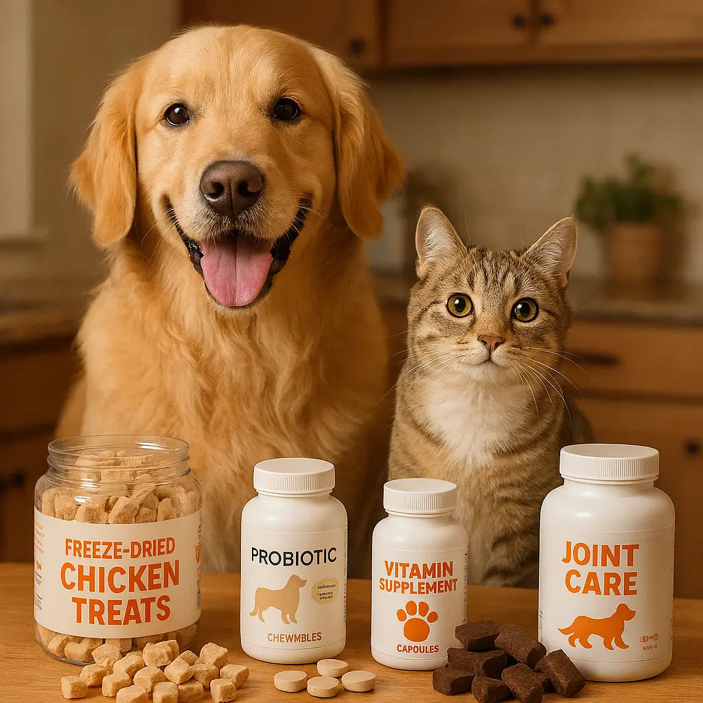 Natural freeze dried chicken treats  probiotic chewable supplements for dogs